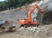 Heavy excavator digging earthworks for a civil project